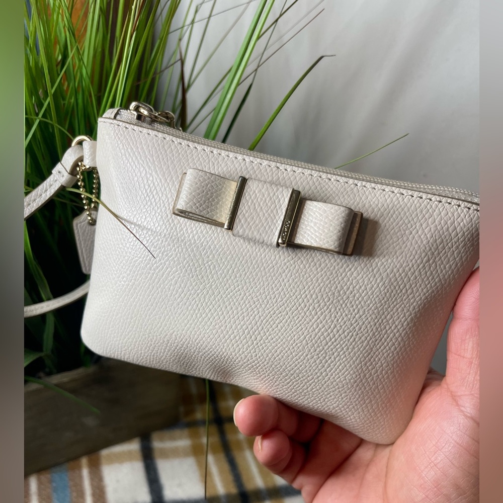 Coach Cream Textured Clutch with Bow